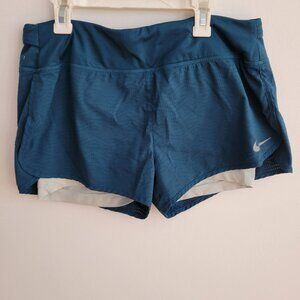 Nike Dri Fit 2-in-1 Blue/Teal Running Shorts with Zip Key Back Pocket